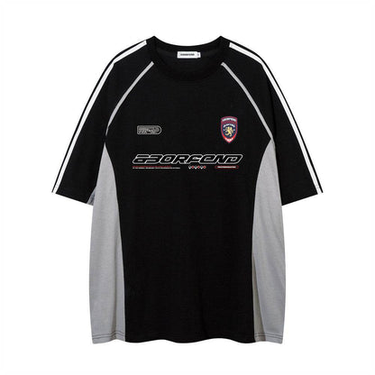 Sports Loose T-shirt Men's Color Contrast Patchwork Black MuddyStock