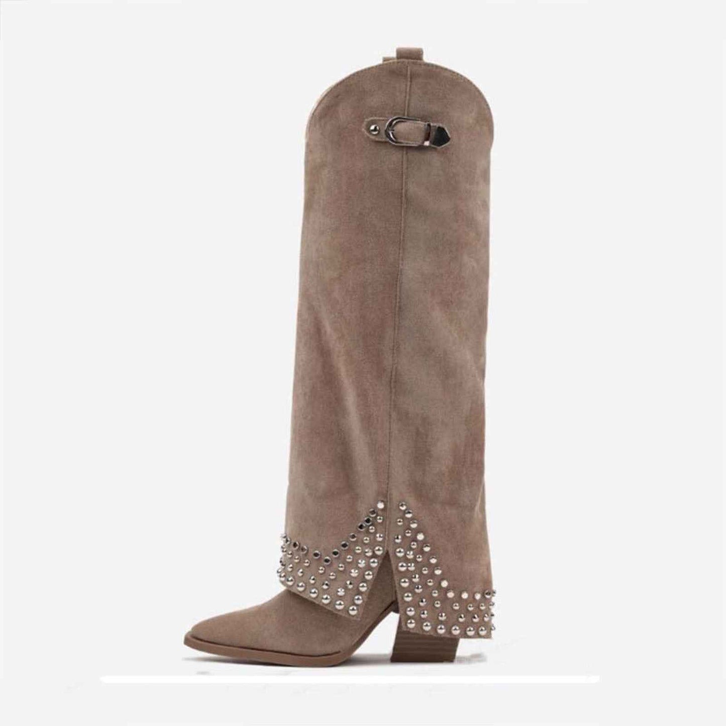 Women's Frosted Rivet Pantyhose Boots Apricot