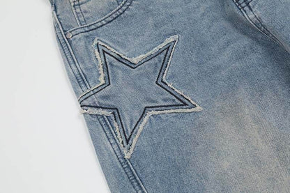Street Trend Patch Pentagram Cat Whisker Embroidered Jeans Women MuddyStock