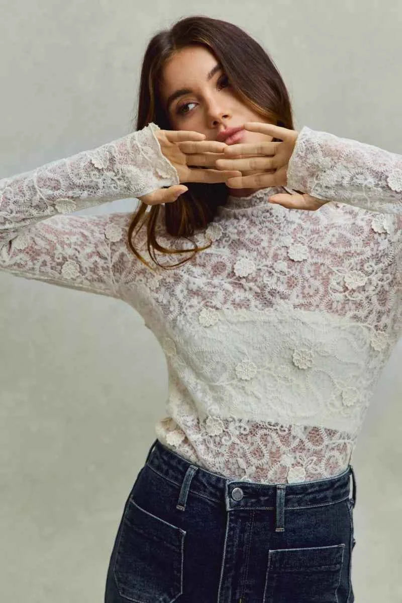Lace Long Sleeve Floral Layering Top Trendsi