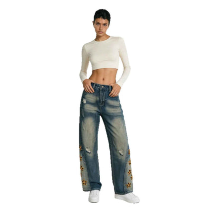 Retro Distressed Womens Denim Jeans