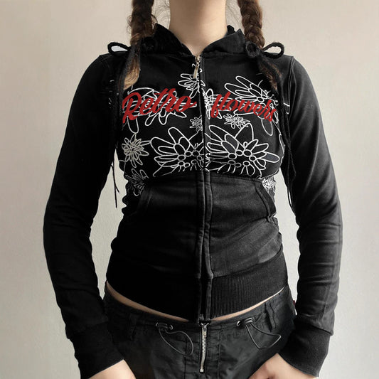American Retro Street-Style Graffiti Letter Print Hoodie All Products