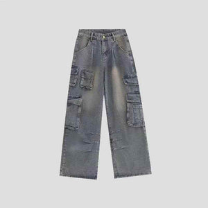 American Retro Multi-pocket Straight Cargo Jeans For Men Blue