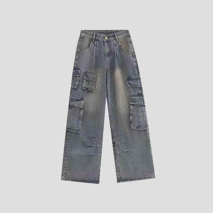American Retro Multi-pocket Straight Cargo Jeans For Men Blue MuddyStock