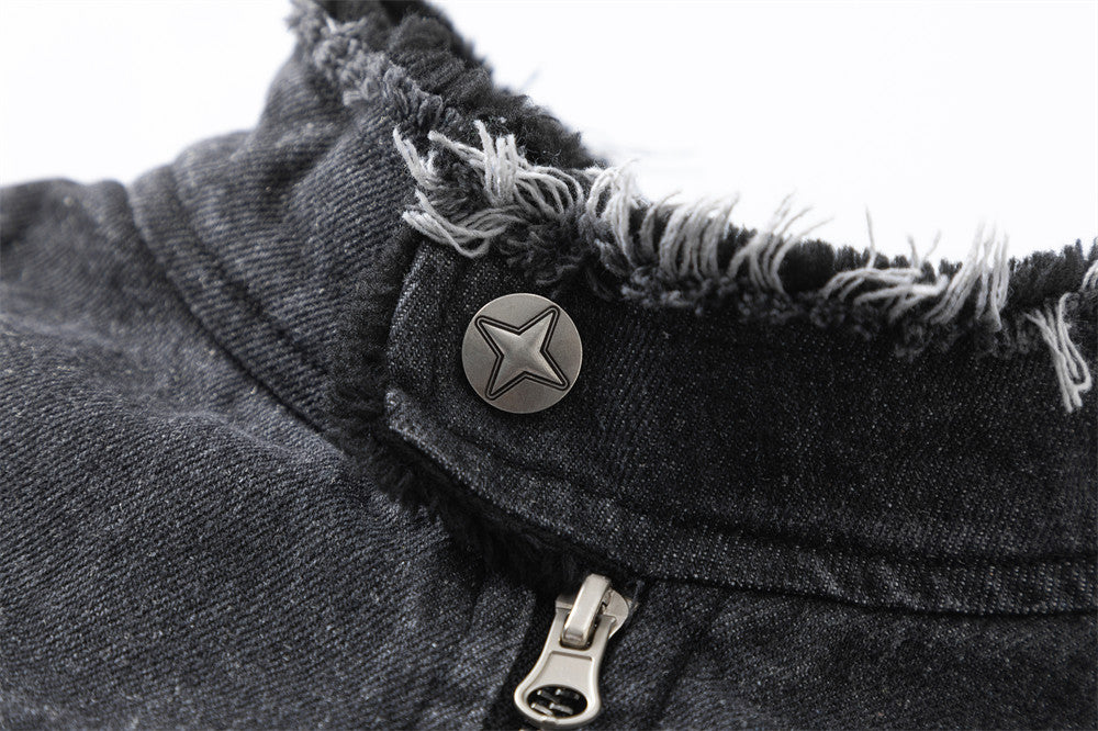 Washing Gradient Frayed Hem Denim Jacket For Women MuddyStock null