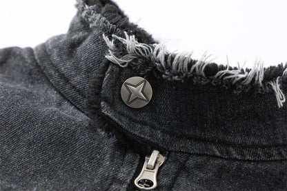 Washing Gradient Frayed Hem Denim Jacket For Women MuddyStock null