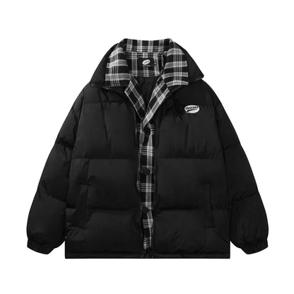 Plaid Fake Two Pieces Men's Cotton-padded Coat