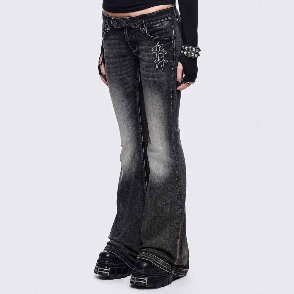 Womens Retro Wing-Pattern Slim-Fit Jeans MuddyStock