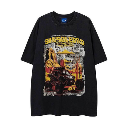 Retro Cartoon Pattern Car Short Sleeve For Men And Women MuddyStock