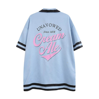 Letter Print Short-sleeved Shirt For Women Blue MuddyStock