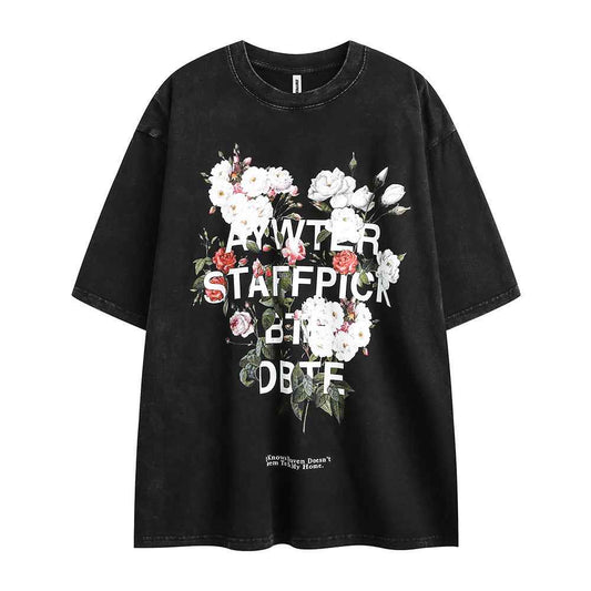 Fashion Flower Letter Print Short-sleeve For Men And Women MuddyStock