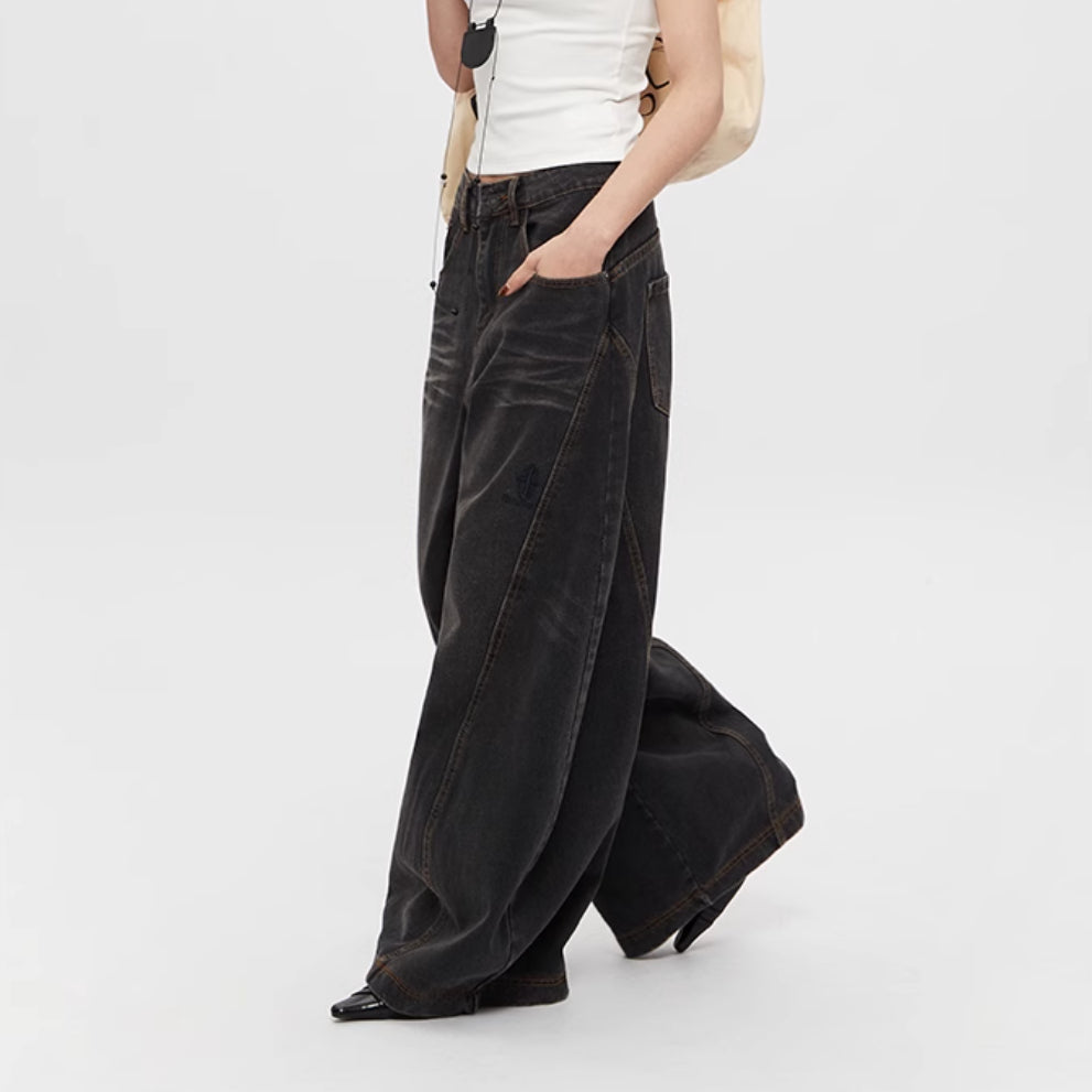 Retro Jeans Loose Straight Drooping Wide Leg Pants For Men And Women