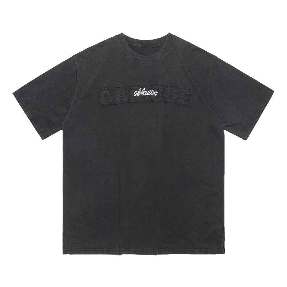 Old Washed Short-sleeved T-shirt For Men Black null
