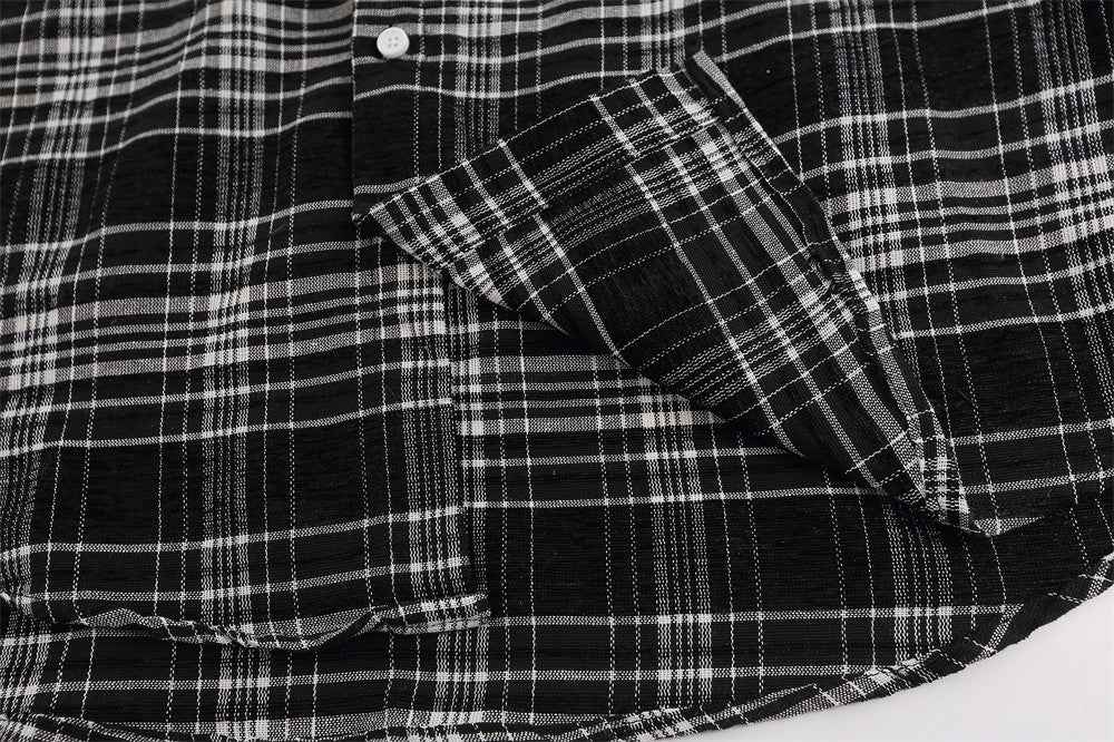 Plaid Women's Stitching Embroidered Letter Long Sleeve Shirt null