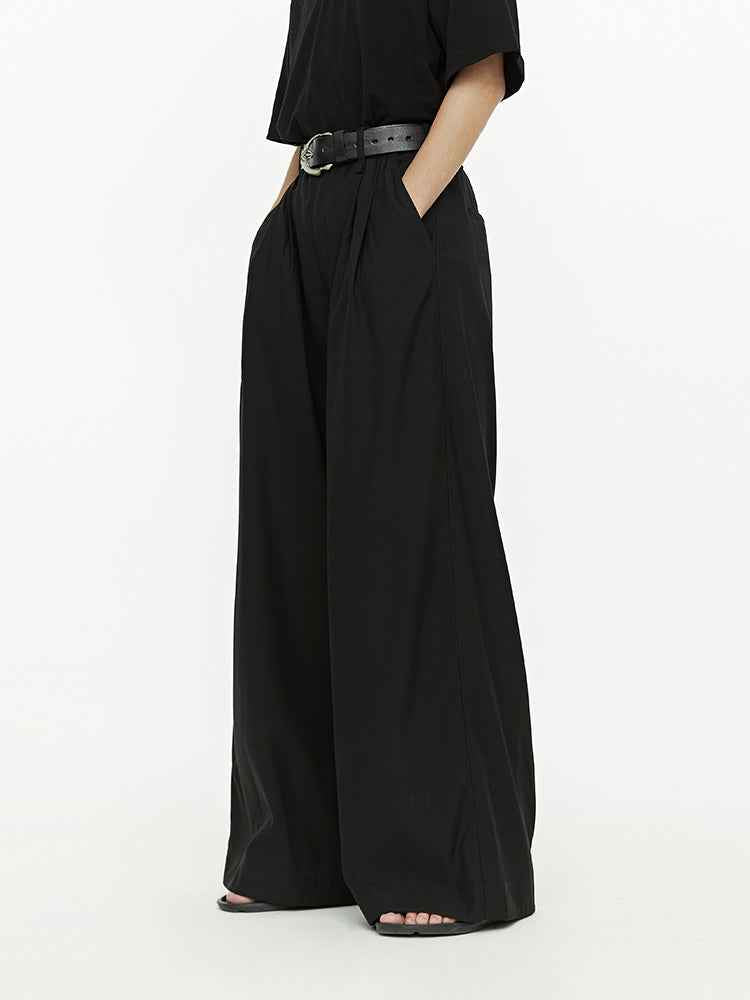 Women's Loose Flared Wide Leg Casual Trousers Black MuddyStock