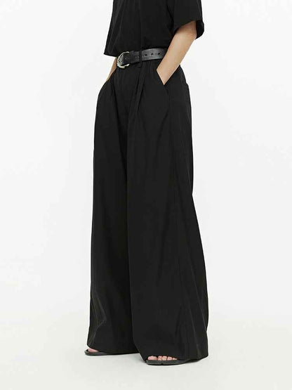 Women's Loose Flared Wide Leg Casual Trousers Black MuddyStock