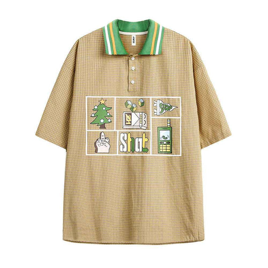 Women's Casual Contrast Color Lapel T-shirt null