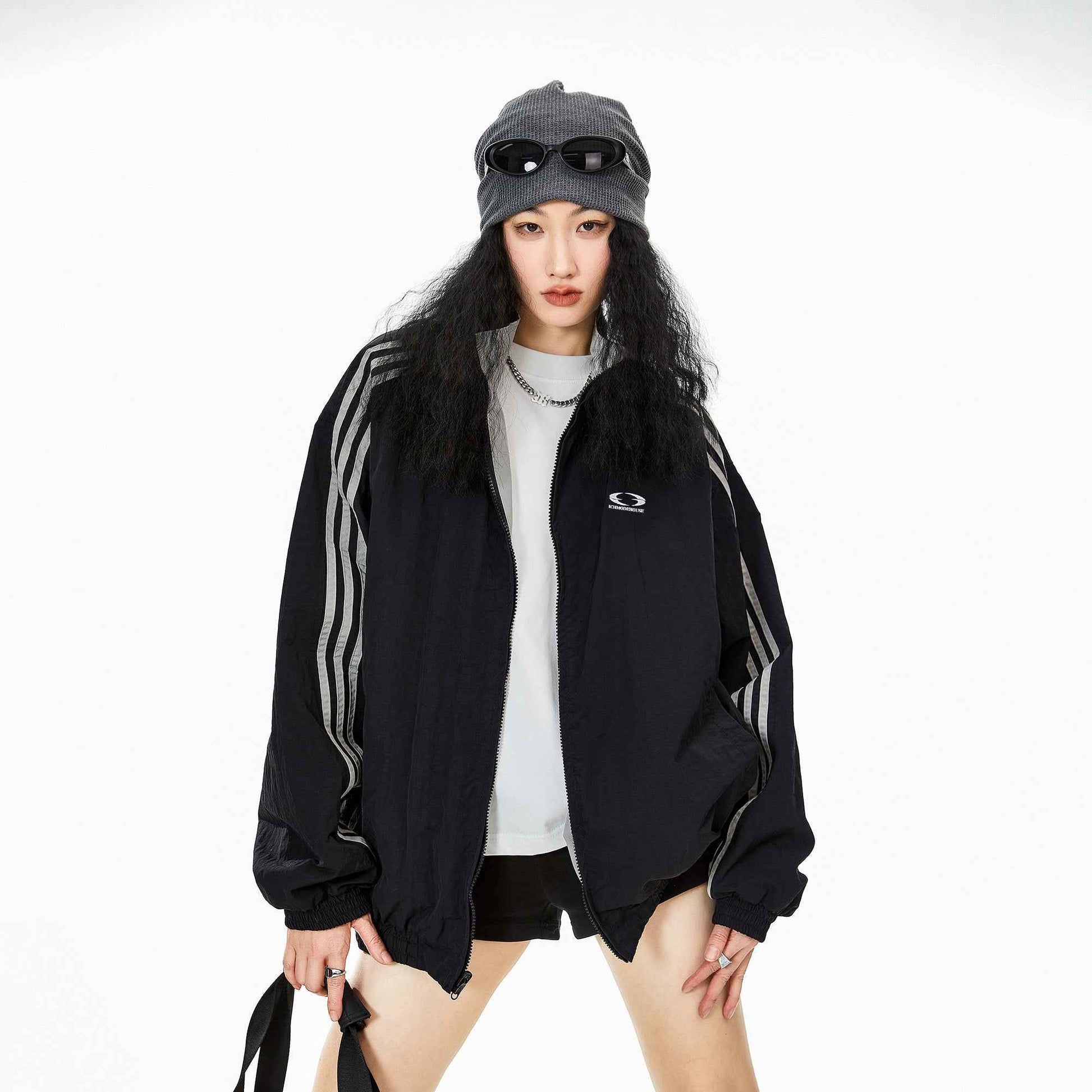Women's Double-sided Loose Leisure Sports Jacket Black MuddyStock