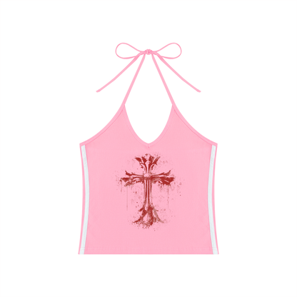 Women's Color Block Halter Crop Tank Top | MuddyStock Originals Pink