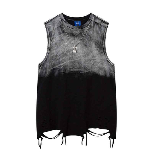Tie-dye Gradient Ripped Necklace Vest For Men And Women MuddyStock
