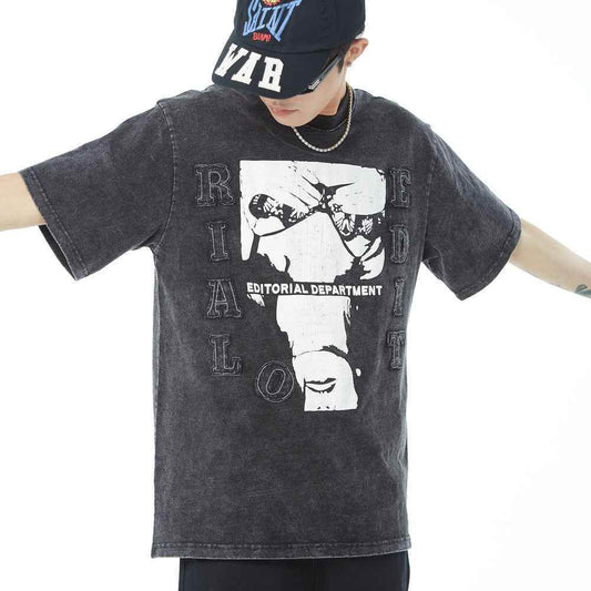 Abstract Distressed Print Short Sleeve T-shirt For Men MuddyStock
