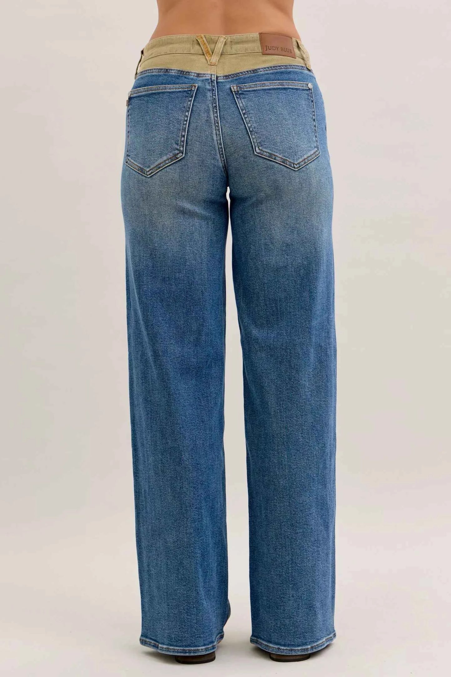 Judy Blue MR Column Straight Jeans with Corduroy Waist For Women Trendsi