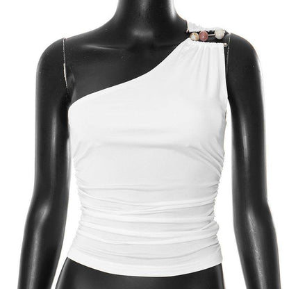 One-shoulder Knitted Vest White MuddyStock