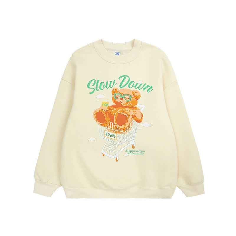 Polar Fleece Suede Foam Bear Round Neck Sweater For Men Apricot MuddyStock