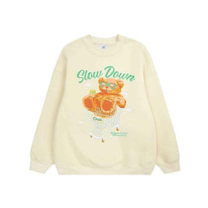 Polar Fleece Suede Foam Bear Round Neck Sweater For Men Apricot