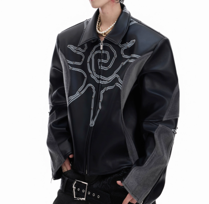 Deconstructing Rivet Totem Leather Jacket For Men