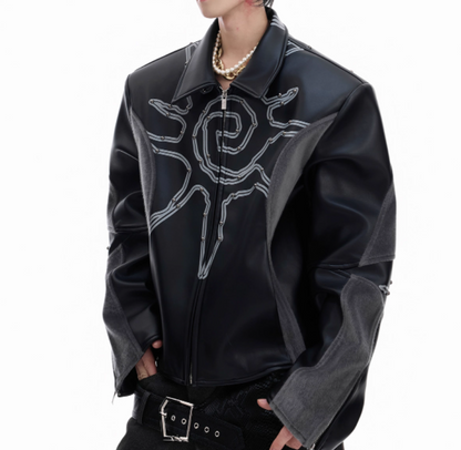 Deconstructing Rivet Totem Leather Jacket For Men