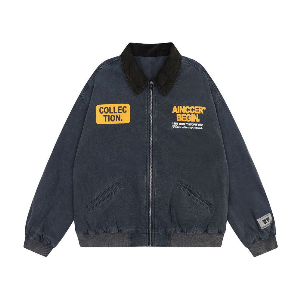 Winter Cotton Padded Padded Lapel Cotton Jacket For Men Blue