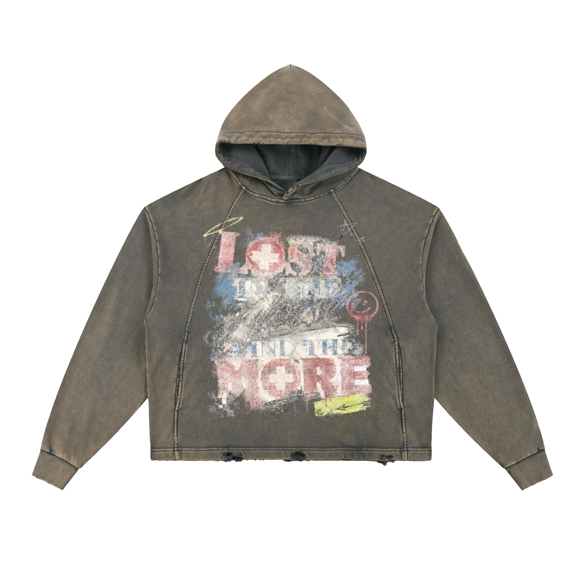 Vintage Washed Frayed-Hem Hoodie For Men | MuddyStock Originals Gray