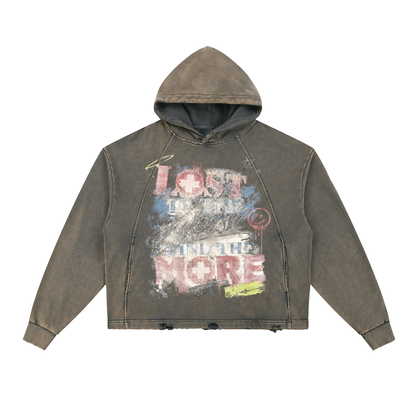 Vintage Washed Frayed-Hem Hoodie For Men | MuddyStock Originals Gray