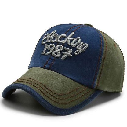 Korean Color Block Embroidery Baseball Cap Blue with green brim MuddyStock