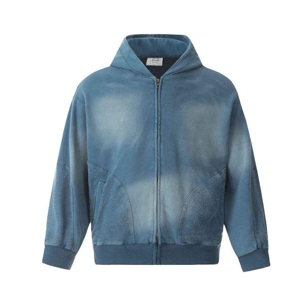 Waste Soil Tie-dyed Washed Hoodie For Men Dark Blue null