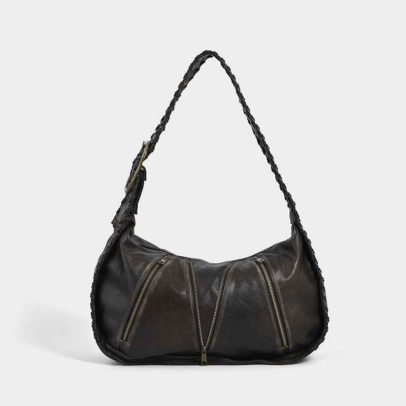 Vintage Weave New Niche Design Large Capacity Commuter Shoulder Bag Brown MuddyStock