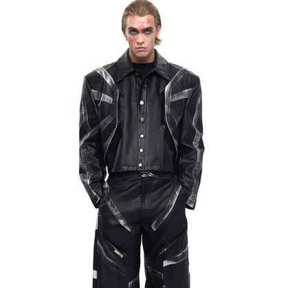 Black Dirty Short Leather Jacket and Pants For Men