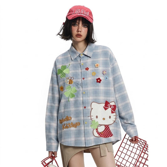 Checkered Turn-Down Collar Long Sleeve Shirt For Women | MuddyStock Originals eprolo