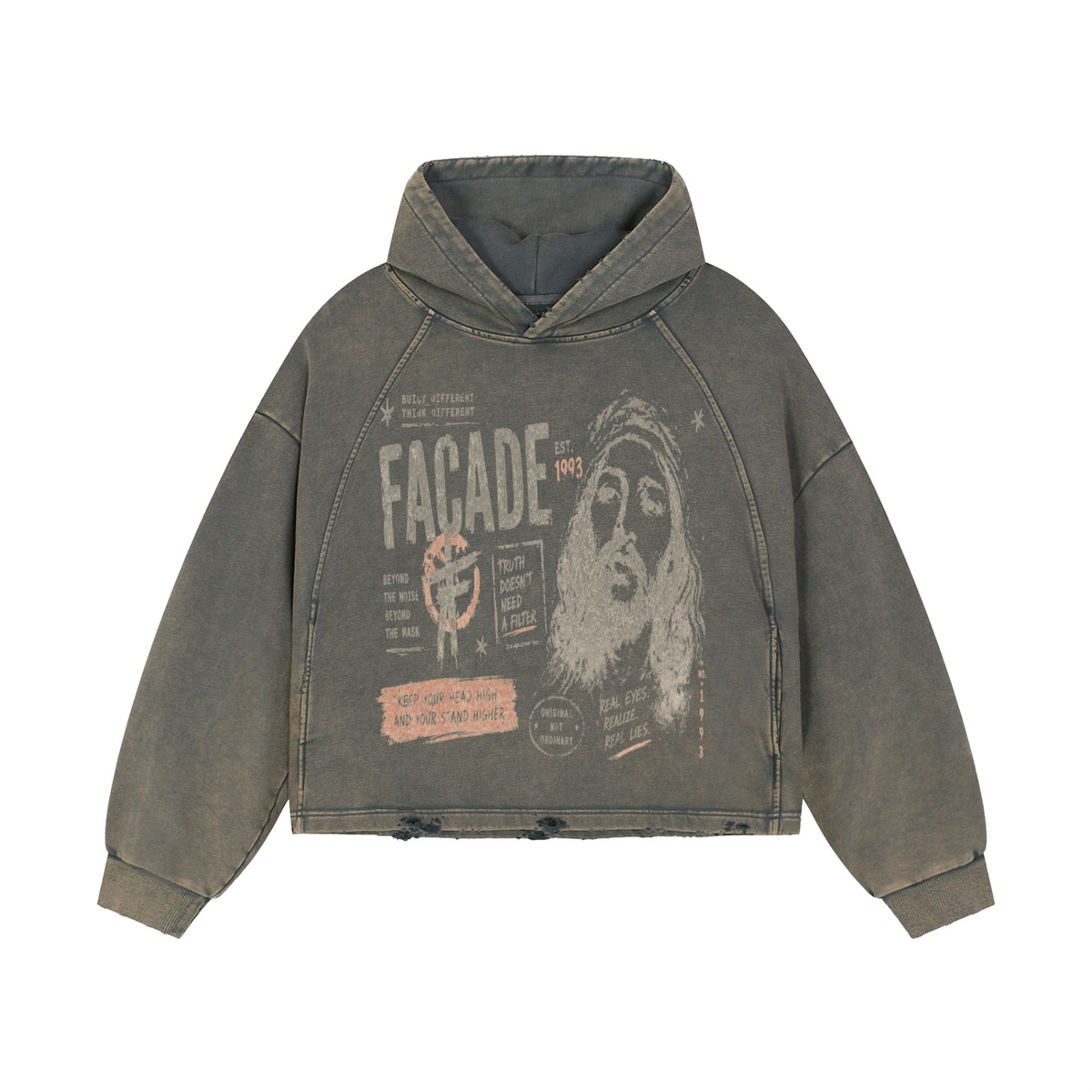 Vintage Washed Frayed-Hem Hoodie For Men | MuddyStock Originals