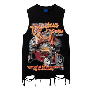 Flame Banknote Car Printed T-shirt For Men And Women Black