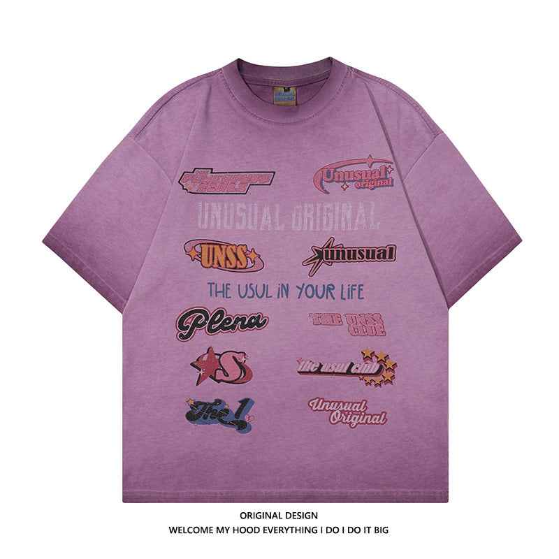 American Retro High Street Letter Printed T-shirt For Men And Women null