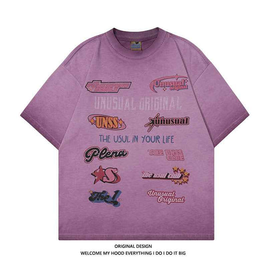 American Retro High Street Letter Printed T-shirt For Men And Women null
