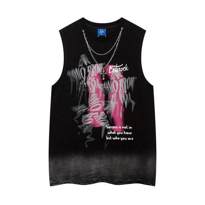 Fashion Depressed Abstract Chain Vest Women Black MuddyStock