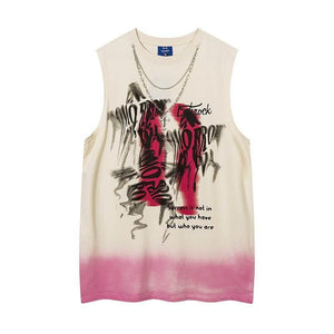 Fashion Depressed Abstract Chain Vest Women Apricot
