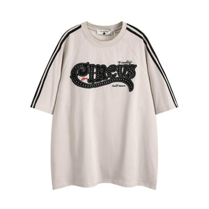Fashion Letter Patch Embroidered Short Sleeve Men Apricot