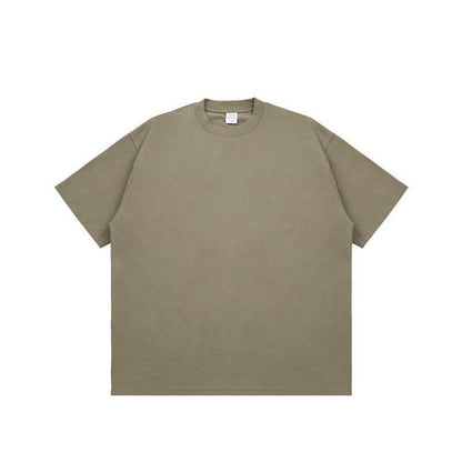 Fashion Solid Color Short Sleeves Grey camel MuddyStock