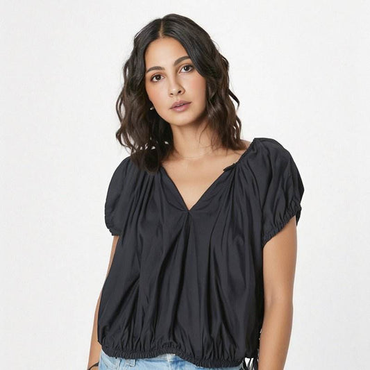 Fashionable French lazy and relaxed one-piece temperament shirt V-neck slimming top | MuddyStock Originals MuddyStock