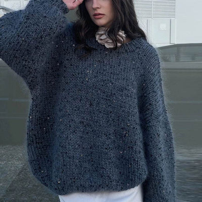 Fashionable sequined sweater, loose round neck lantern sleeve head, knitted sweater | MuddyStock Originals MuddyStock
