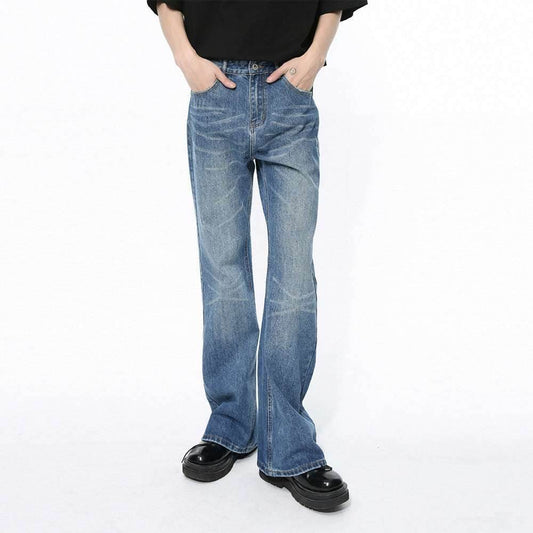 Retro Slimming Water Ripple Slightly Flared Washed Jeans MuddyStock